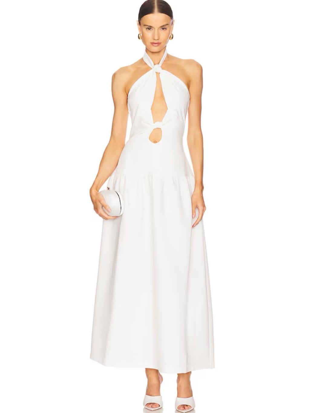 Elegant White Halter Cutout - Leona Maxi Dress